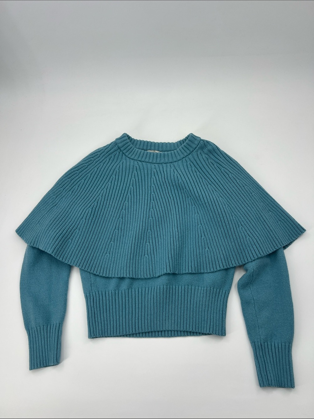 Loft Light Blue Ribbed Layered Crewneck Sweater Feminine Cottagecore 90s